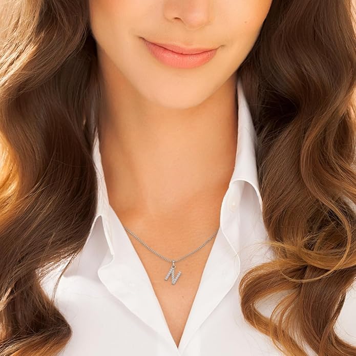 PEORA Letter A to Z Lab Grown Diamond Initial Pendant Necklace in Sterling Silver, F-G Color, VS Clarity, with 18 inch Chain