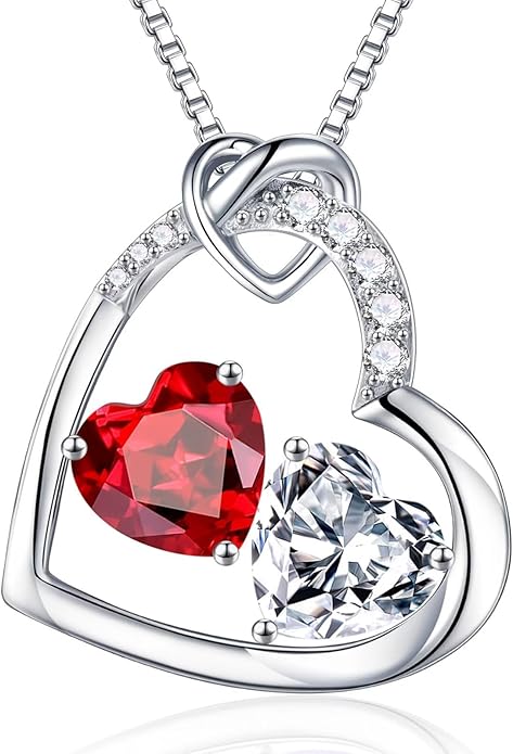 Iefil Birthstone Necklace for Women - 925 Sterling Silver Birthstone Necklace, Anniversary Birthday Gifts for Women Wife Girlfriend, Jewelry for Mom Daughter