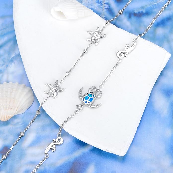 Witches Knot/Double Circle/Dragonfly/Butterfly/Bracelet Sterling Silver Adjustable Charm Bracelet Summer Beach Foot Chain Jewelry for Women Girls Gifts