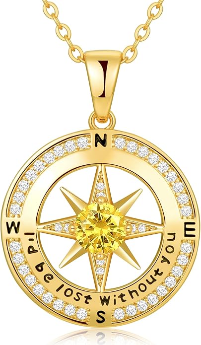 Compass Necklace Gifts for Women wife - S925 Sterling Silver Birthstone Necklaces for Women - Anniversary Birthday Gifts for Her Wife Girlfriend - Valentines Mom Mothers Day Christmas Gifts Jewelry for Women