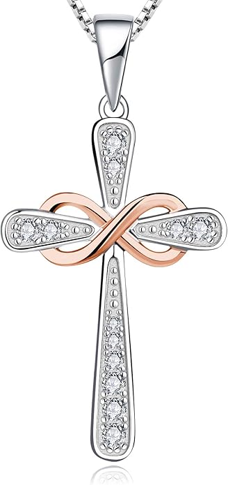 YL 925 Sterling Silver Cross Necklace for Women Halo Infinity Pendant Birthstone Jewelry for Mom
