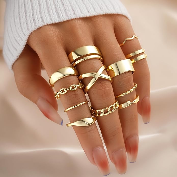YEEZII 68 Pcs Gold Knuckle Rings Set for Women, Stackable Boho Joint Finger Midi Rings Silver Hollow Carved Crystal Stacking Ring Pack for Gift