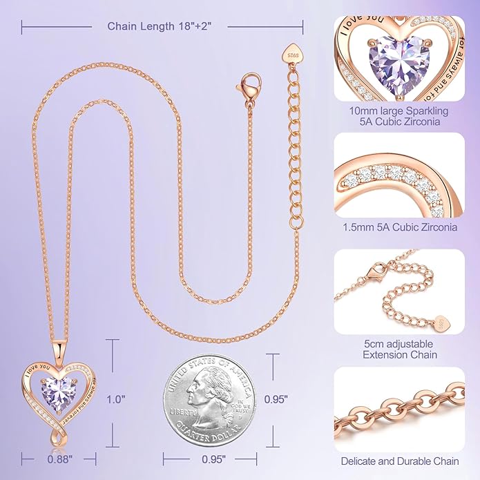 Birthday Gifts for Women Wife Infinity Heart Birthstone I Love You Necklace for Women S925 Sterling Silver Anniversary Wedding Gifts for Christmas Valentines Mothers Day Women's jewelry Diamond Pendant Necklaces Gift for Her Mom Daughter Grandma