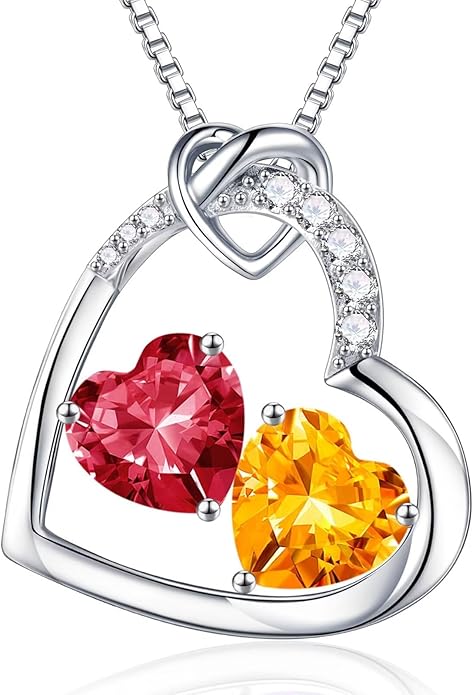 Iefil Birthstone Necklace for Women - 925 Sterling Silver Birthstone Necklace, Anniversary Birthday Gifts for Women Wife Girlfriend, Jewelry for Mom Daughter