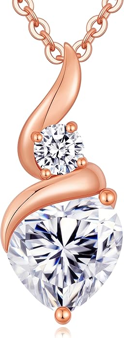 Moissanite Heart Pendant Necklaces for Women，925 Sterling Silver Gold Plating Necklace with Birthstone，Ideal Anniversary Present or Birthday Christmas Valentine Engagements Mothers Day Jewelry Gifts for Mom Wife Her Girlfriend