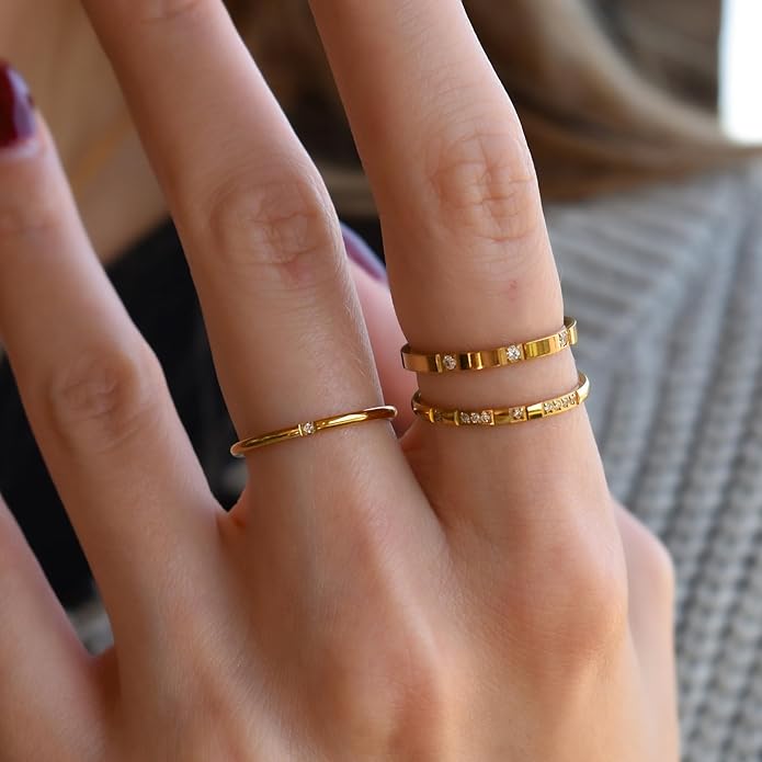 WFYOU Gold Rings for Women that Don't Tarnish Cubic Zirconia Ring Stackable Rings for Women Dainty 14K Gold Plated Rings Set Wedding Bands for Women Gold Jewelry Ring Size 6 7 8 9 10