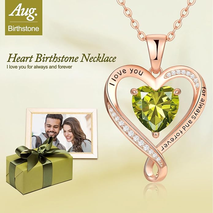 Birthday Gifts for Women Wife Infinity Heart Birthstone I Love You Necklace for Women S925 Sterling Silver Anniversary Wedding Gifts for Christmas Valentines Mothers Day Women's jewelry Diamond Pendant Necklaces Gift for Her Mom Daughter Grandma