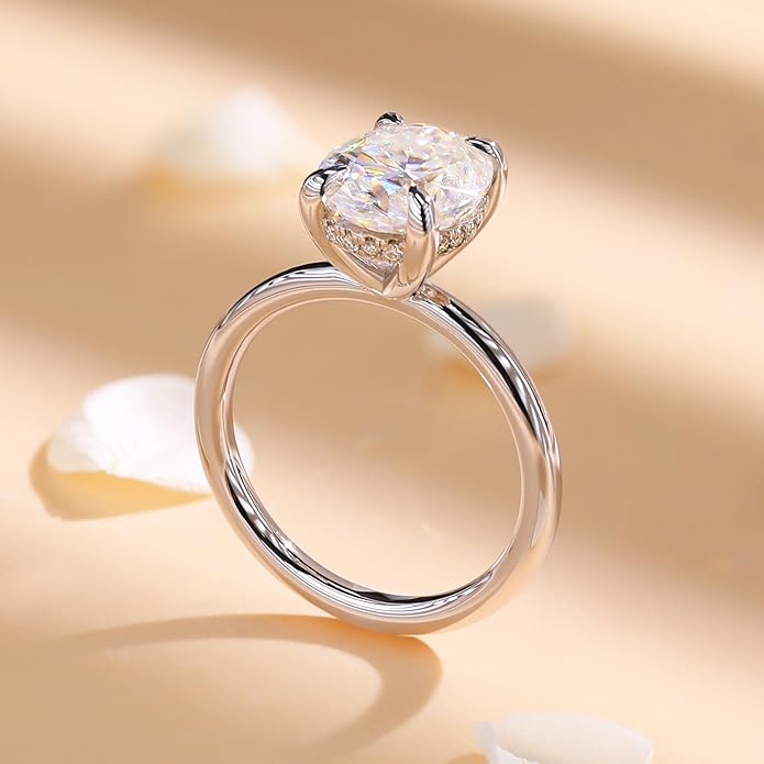 getlove 1.5-3ct Oval Moissanite Engagement Ring 18K White Gold Plated Solid Silver D-Color VVS1 Solitaire Promise Ring
