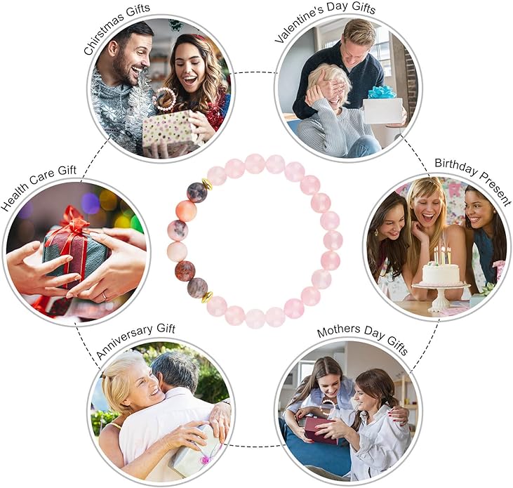 HOZEAL Rose Quartz Pink Opal Peru Crystal Bracelet, Love Friendship Crystal Stone Chakra Bracelet, Business Money Energy Wealth Good Luck Prosperity Feng Shui Beaded Bracelet for Men Women