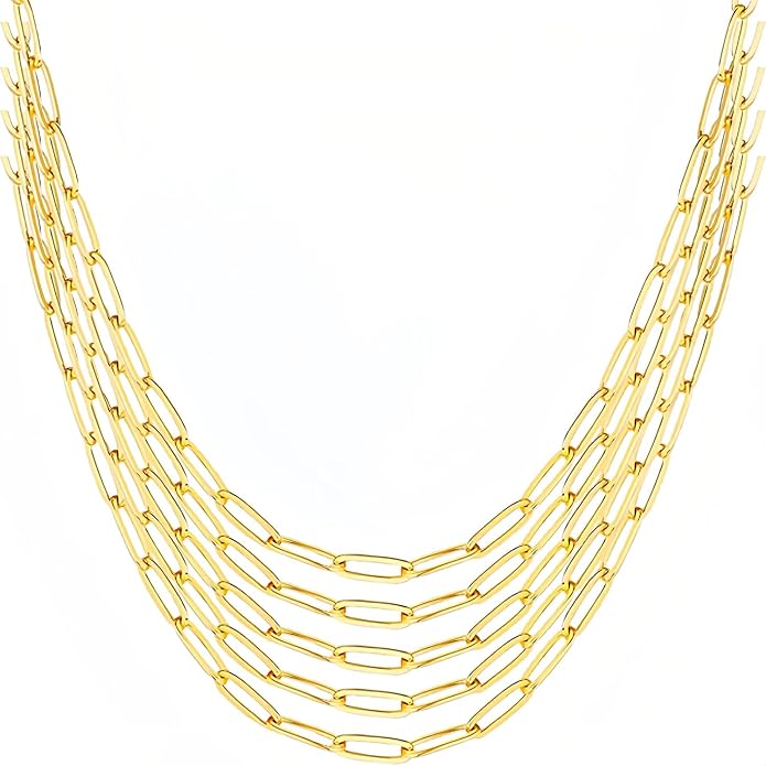 Gold Paperclip Chain Necklace for Women 10pcs 18inch 3X9mm Gold Chains for jewelry Making Stainless Steel Filled 18K Gold Plated Chains Bulk Adjustable Link Chains