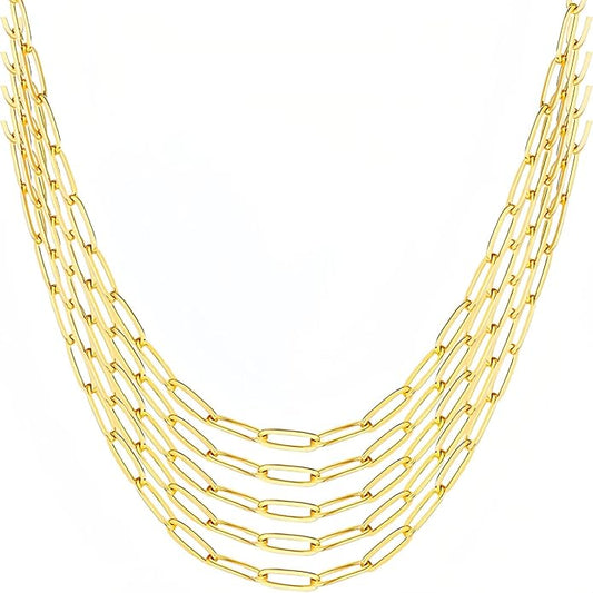 Gold Paperclip Chain Necklace for Women 10pcs 18inch 3X9mm Gold Chains for jewelry Making Stainless Steel Filled 18K Gold Plated Chains Bulk Adjustable Link Chains