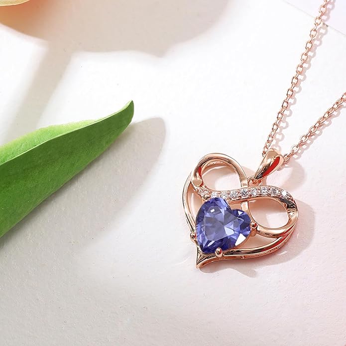 Rose Gold Birthstone Necklaces Heart Birthstone Pendant Necklaces For Women Valentine's Day Mother's Day Anniversary Christmas Gifts