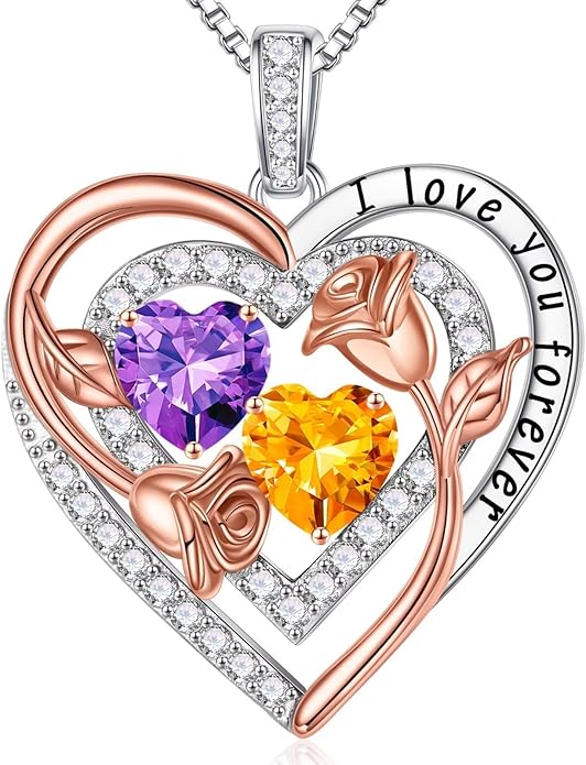 Iefil Birthstone Necklace for Women - Sterling Silver Birthstone Necklace Anniversary Birthday Gifts for Her Wife Mom Daughter