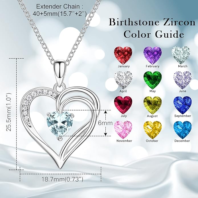 925 Sterling Silver Heart Necklace for Women Birthstone Necklace Silver Jewelry for Womens Jewelry Gifts for Women Her Mom