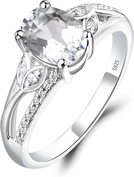 925 Sterling Silver Oval Shaped 8X6 MM Gemstone Ring Leaf Engagement Ring for Women Jewelry