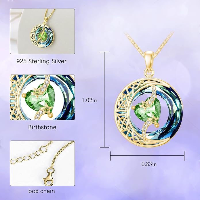 TOUPOP Birthstone Necklace 925 Sterling Silver Moon and Star Pendant with Blue Crystal Celtic Moon Jewelry Birthday Christmas Gifts for Women Mom Wife Her Daughter