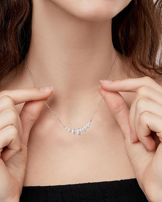 Moissanite Necklace for Women, 1.7-7.6 Carat Heart Necklace Engraved 'I LOVE YOU' Gift for Wife, Wedding Anniversary Birthday Gifts for Women, Jewelry Gifts for Her Wife Mom Girlfriend Lady