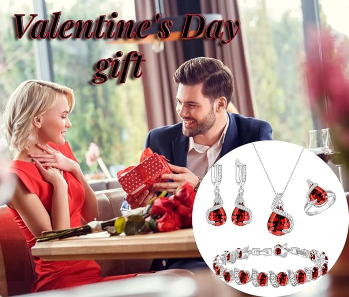 GZWHD Jewelry Set for Women Water Drop Cubic Zirconia Artificial Crystal Earrings Pendant Necklace Open Ring Tennis Bracelet Wedding Anniversary Birthday Engagement Gift for Bridesmaid Wife Girlfriend Friend