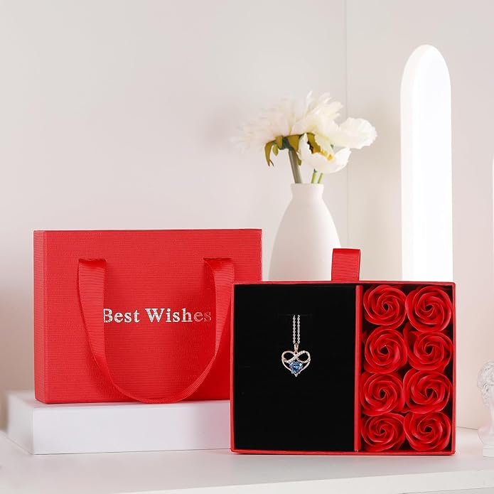 Rose Gold Birthstone Necklaces Heart Birthstone Pendant Necklaces For Women Valentine's Day Mother's Day Anniversary Christmas Gifts