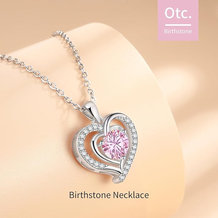 Heart Necklace, I Love You Always & Forever, Birthstone Cubic Zirconia Pendant, Gift for Women