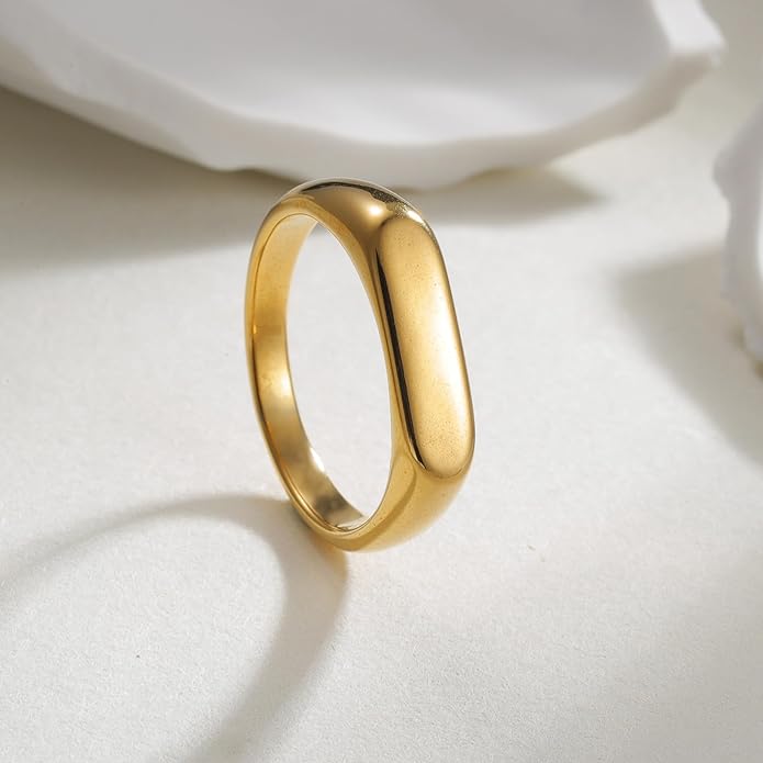 Mens Signet Rings Stainless Steel Pinky Ring for Men Women Silver/Black/Gold Square Cool Finger Ring, Gift for Dad Husband