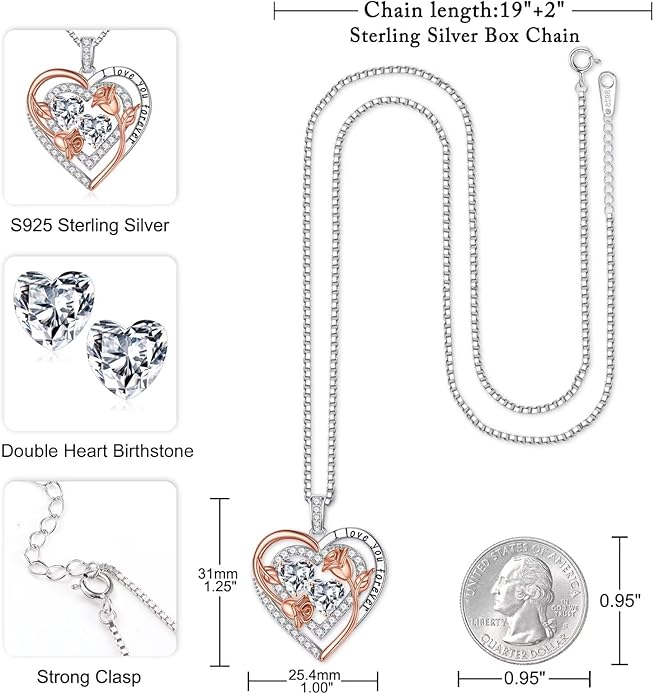 Iefil Birthstone Necklace for Women - Sterling Silver Birthstone Necklace Anniversary Birthday Gifts for Her Wife Mom Daughter