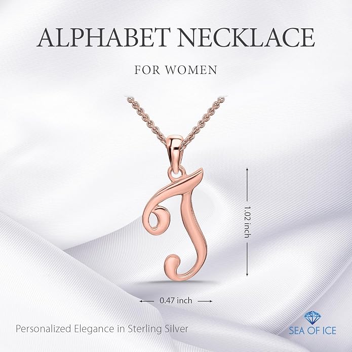 SEA OF ICE Letter Initial Necklace, Alphabet Letter Pendant Necklace, Sterling Silver, Gold, Rose Gold Necklace for Women, Elegant Initial Necklaces, Personalized Custom Women's Necklaces