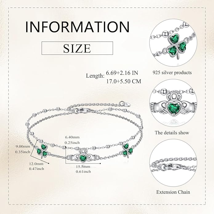 Witches Knot/Double Circle/Dragonfly/Butterfly/Bracelet Sterling Silver Adjustable Charm Bracelet Summer Beach Foot Chain Jewelry for Women Girls Gifts