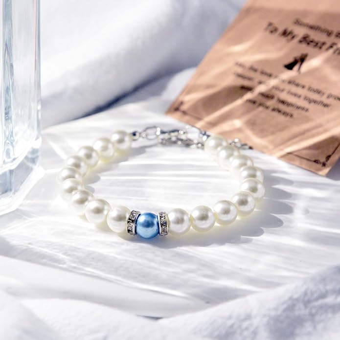Something Blue Gift for Bride to Be Bride Pearl Beaded Bracelet Bachelorette Party Decorations Bridal Shower Favor Wedding Accessory