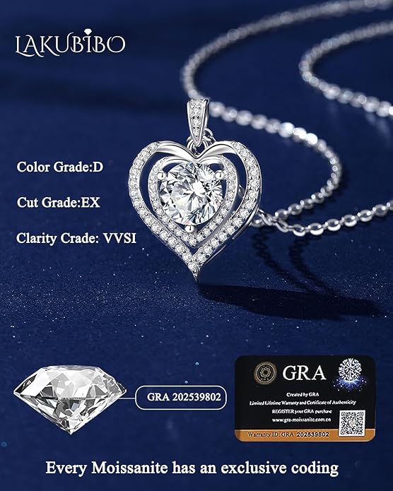 Moissanite Necklace for Women,1-2 Carat Heart Necklace Pendant Engraved with 'I LOVE YOU', 18K Gold Plated S925 Silver Jewelry Anniversary Birthday Gift for Girlfriend Wife Mom