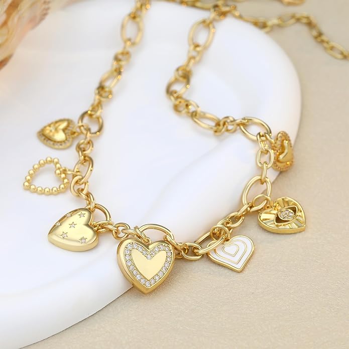 Charm Necklace for Women Gold Evil Eye Sun Moon Flower Coin Pendant Necklace Dainty Paperclip Chain Vintage Luck Amulet Choker Necklaces Celestial Jewelry Gift