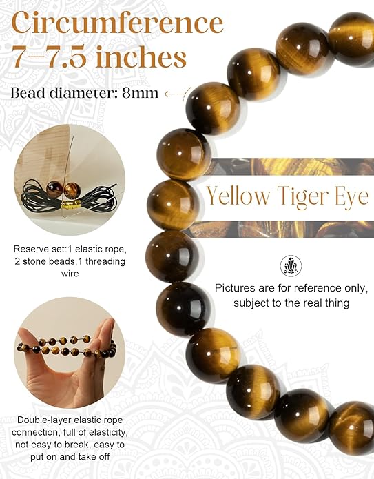 Handmade Natural Stone Beaded Stretch Bracelets,Healing Crystals Protection Bracelet,Spiritual Jewelry Gifts for Women & Men,Replacement Beads Included