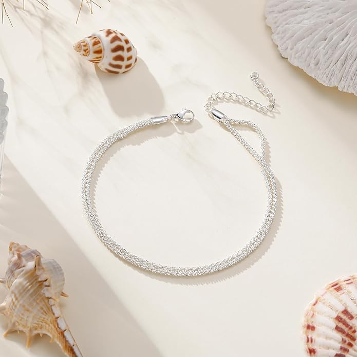 Ritach Ankle Bracelets for Women - Stainless Steel Silver/Gold Anklets for Women Waterproof Layered Cuban Link Figaro Chain Heart Anklets Set Summer Beach Jewelry Gifts