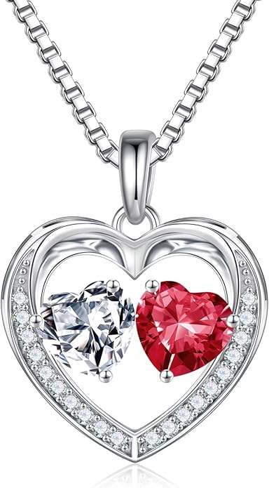 Iefil Birthstone Jewelry for Women - 925 Sterling Silver Birthstone Necklace, Anniversary Birthday Gifts for Women, Jewelry Gifts for Her Wife Mom Daughter