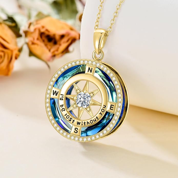TOUPOP Compass Necklace for Women 925 Sterling Silver I'd be Lost without You Compass Pendant Birthstone Necklaces Anniversary Jewelry Birthday Gift for Girlfriend Wife Graduation Gifts for Her Daugthter