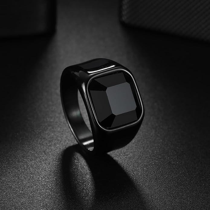 Mens Signet Rings Stainless Steel Pinky Ring for Men Women Silver/Black/Gold Square Cool Finger Ring, Gift for Dad Husband