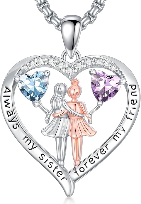 Always My Sister Forever My Friend Birthstone Pendant Necklace Women Jewelry Christmas Valentine Mothers Day Birthday Gifts for Women Sister From Sister