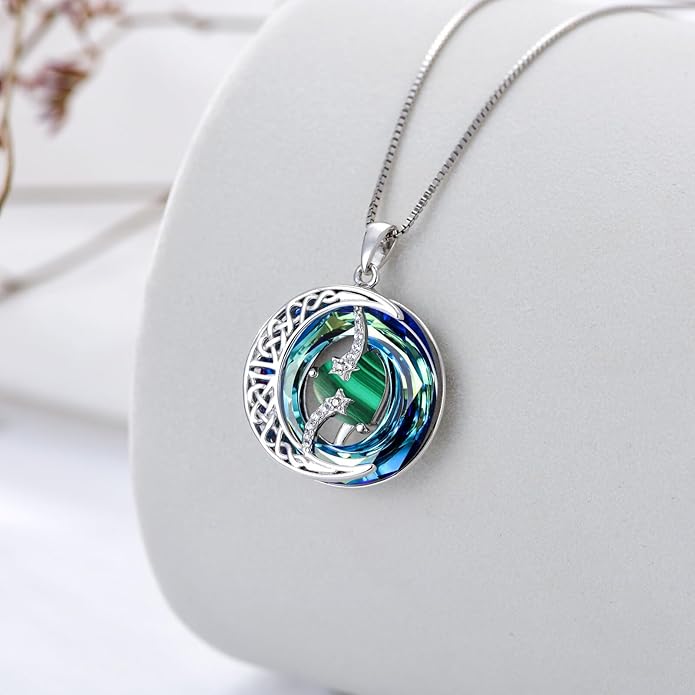 TOUPOP Birthstone Necklace 925 Sterling Silver Moon and Star Pendant with Blue Crystal Celtic Moon Jewelry Birthday Christmas Gifts for Women Mom Wife Her Daughter
