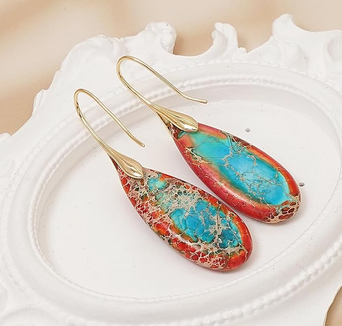 Natural Stone Earrings Waterdrop Stone Dangle Earrings for Women