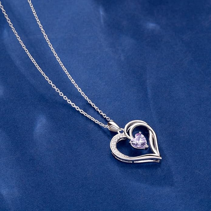 925 Sterling Silver Heart Necklace for Women Birthstone Necklace Silver Jewelry for Womens Jewelry Gifts for Women Her Mom
