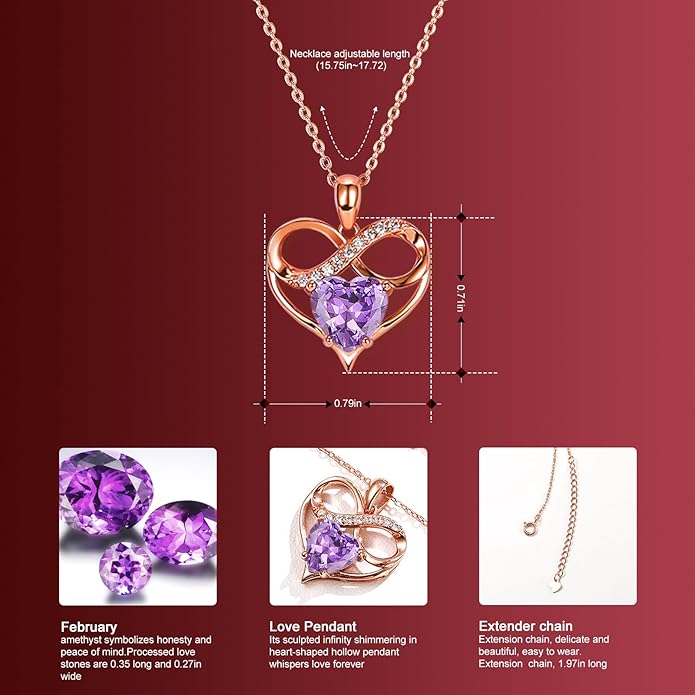 Rose Gold Birthstone Necklaces Heart Birthstone Pendant Necklaces For Women Valentine's Day Mother's Day Anniversary Christmas Gifts