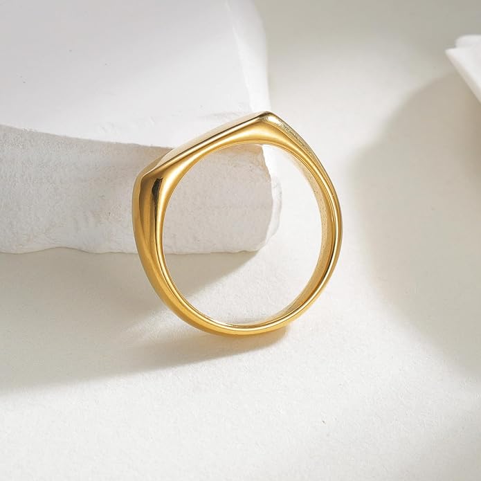 Mens Signet Rings Stainless Steel Pinky Ring for Men Women Silver/Black/Gold Square Cool Finger Ring, Gift for Dad Husband