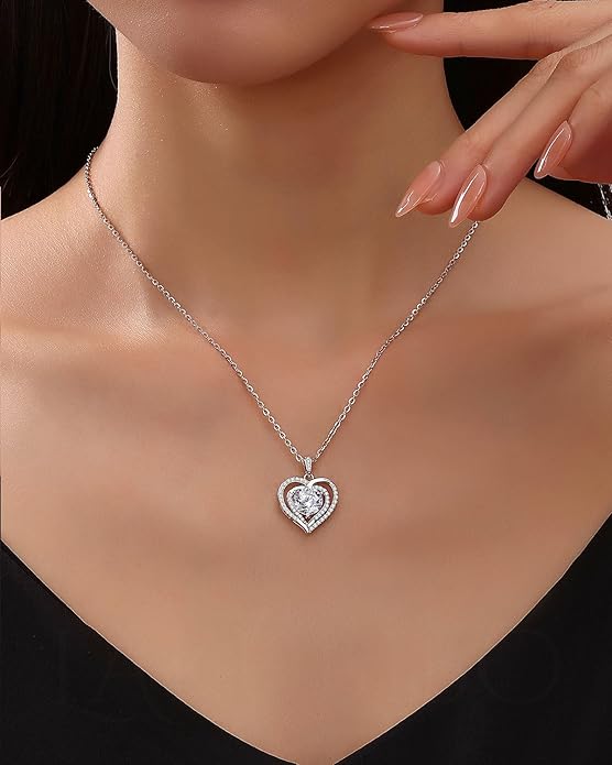 1-2 CT Moissanite Heart Pendant Necklaces for Wife,Moissanite Necklace Engraved with 'I LOVE YOU,18K Gold Plated S925 Silver Jewelry Anniversary Christmas Gifts for Girlfriend Wife Mom