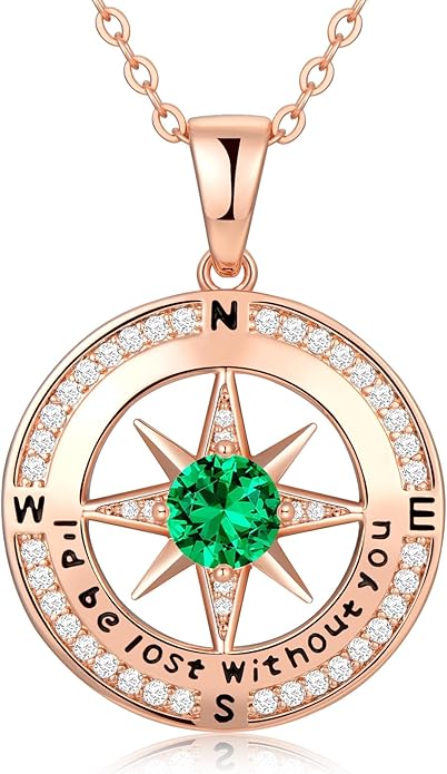 Compass Necklace Gifts for Women wife - S925 Sterling Silver Birthstone Necklaces for Women - Anniversary Birthday Gifts for Her Wife Girlfriend - Valentines Mom Mothers Day Christmas Gifts Jewelry for Women