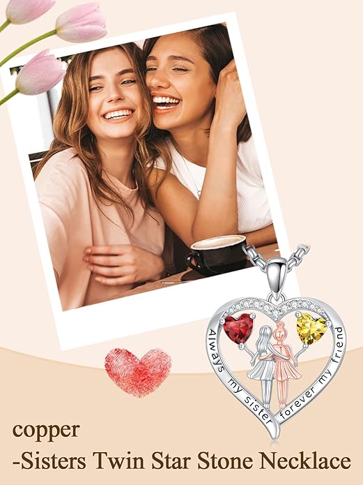 Always My Sister Forever My Friend Birthstone Pendant Necklace Women Jewelry Christmas Valentine Mothers Day Birthday Gifts for Women Sister From Sister
