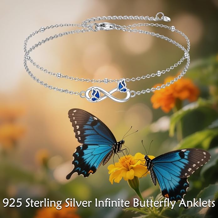 TIGER RIDER Dragonfly Anklet Sterling Silver Dragonfly Gifts Jewelry for Women with Crystal Birthday Anniversary