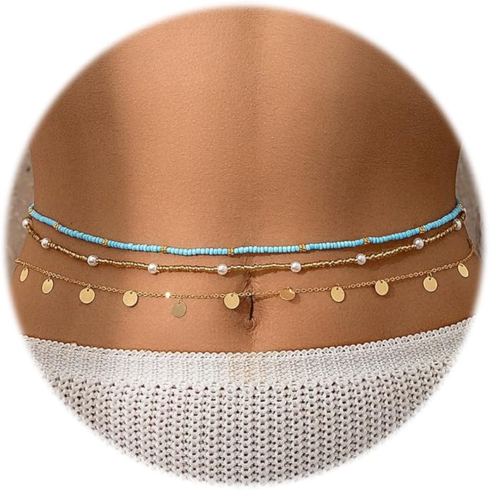 JFORYOU Waist Chain for Women Layered Belly Chain for The Waist Adjustable Waterproof Sexy Bikini Satellite Beads Chain Summer Non Tarnish Body Chain Jewelry for Women