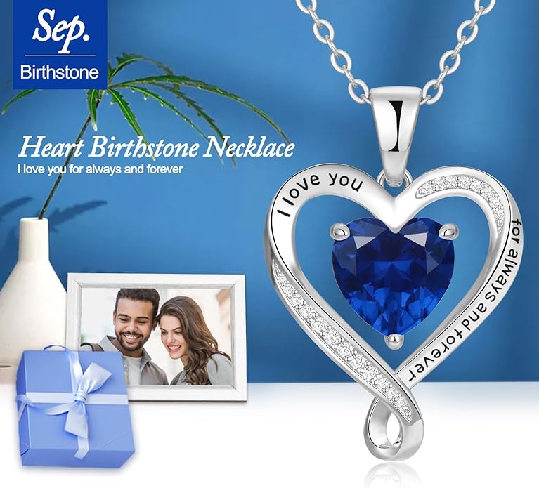 Birthday Gifts for Women Wife Infinity Heart Birthstone I Love You Necklace for Women S925 Sterling Silver Anniversary Wedding Gifts for Christmas Valentines Mothers Day Women's jewelry Diamond Pendant Necklaces Gift for Her Mom Daughter Grandma