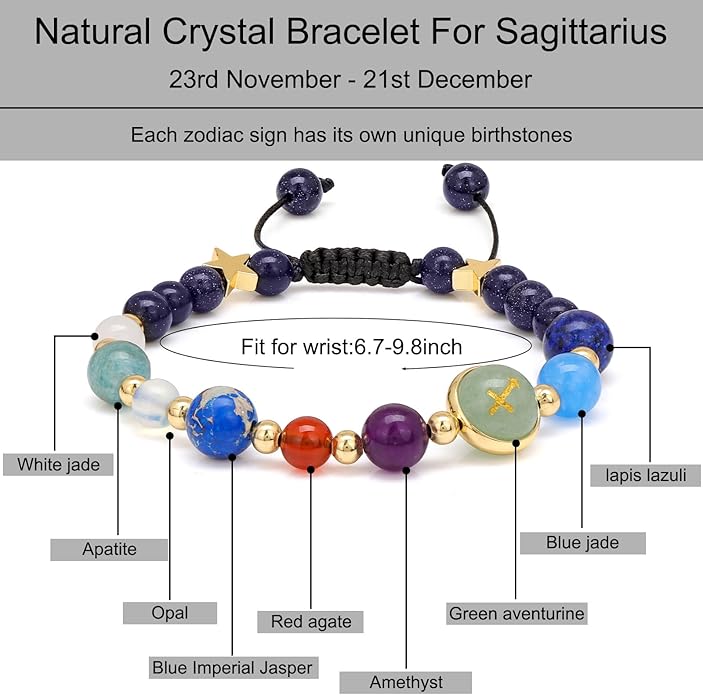 Zodiac Bracelets for Women Men,12 Constellations Healing Crystal Stone Beads Bracelet Birthday Zodiac Gifts Horoscope Spiritual Jewelry Bracelet Gifts