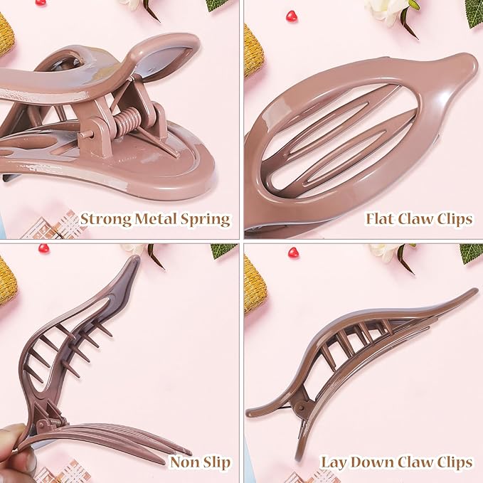 Flat Hair Clip 6 pcs Lay Down Claw Clips Hair Accessories for Women - Gloss